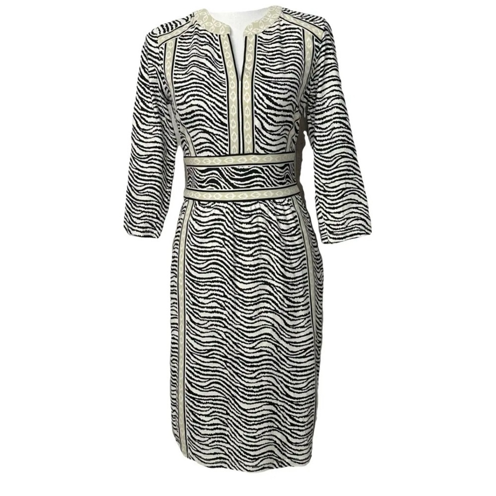 J. McLaughlin Beige and White Patterned Dress size Small